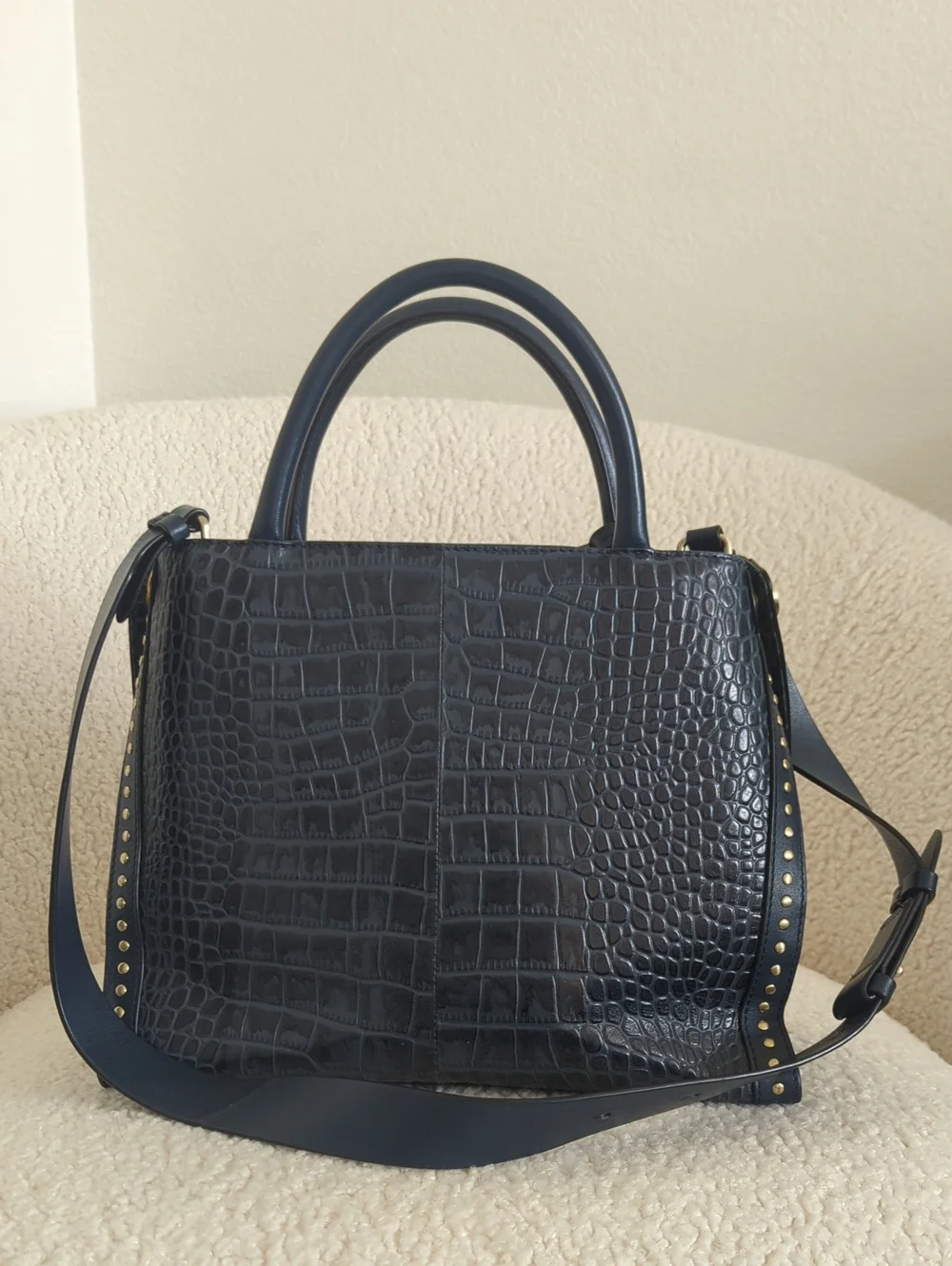 RADLEY LONDON Navy Croc-Embossed Satchel with Gold Hardware - Picture 4 of 10